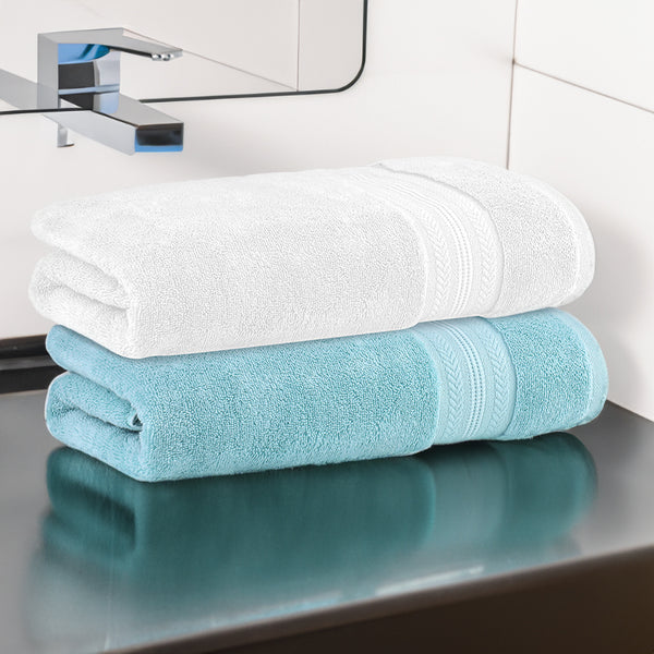 Buy Reign Bath Towel (White & Blue) - Set Of Two Bath Towels from Vaaree