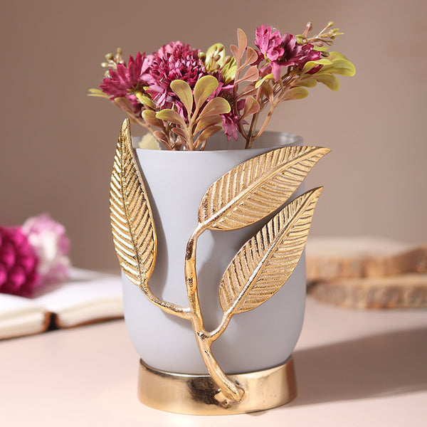 Buy Gemma Glass Vase - Grey & Gold Vase from Vaaree