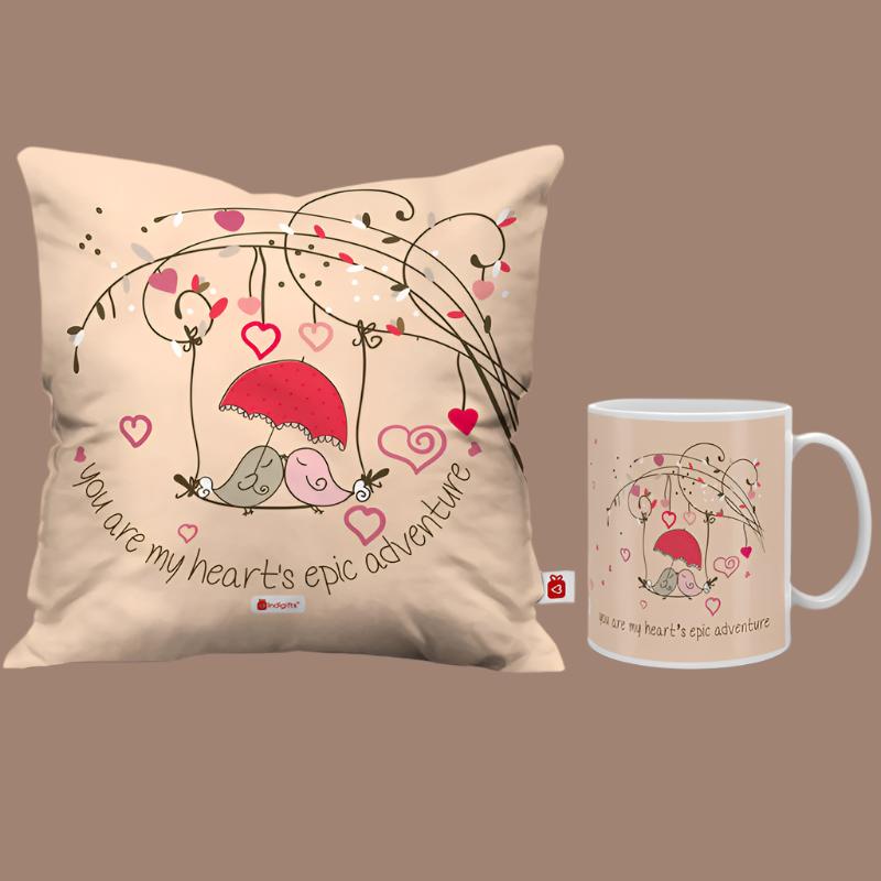 Buy Love Owls Cushion Cover & Mug (300 ML) - Two Piece Set Gift Box from Vaaree