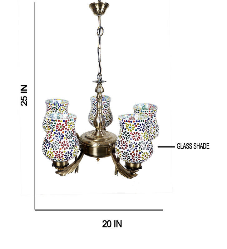 Buy Ervo Vistara Mosaic Golden Antique Chandelier Ceiling Lamp from Vaaree