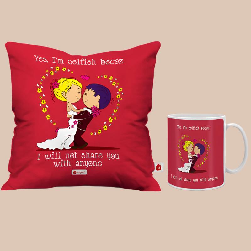 Buy Love Vows Cushion Cover & Mug (300 ML) - Two Piece Set Gift Box from Vaaree