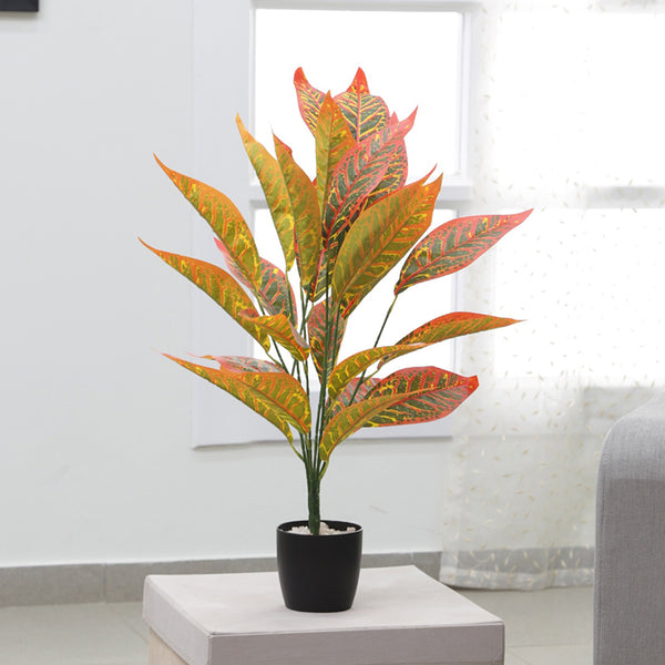 Artificial Plants - Faux Gyspy Fire Croton Plant With Pot - 2.2 Feet