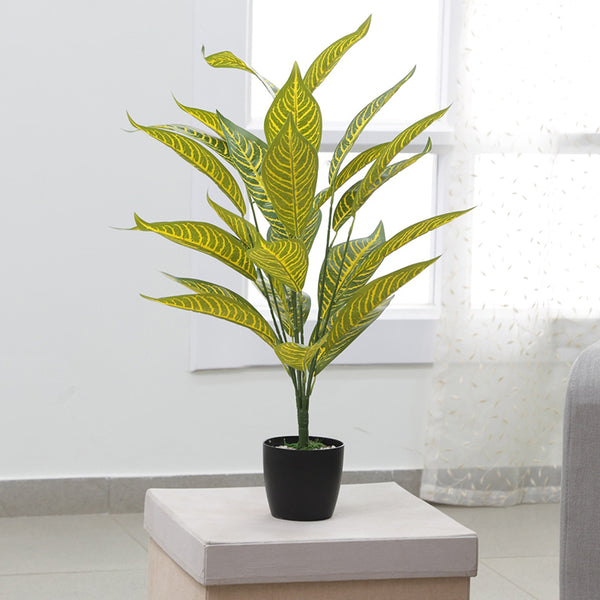 Artificial Plants - Faux Roosevelt Croton Plant With Pot - 2.2 Feet