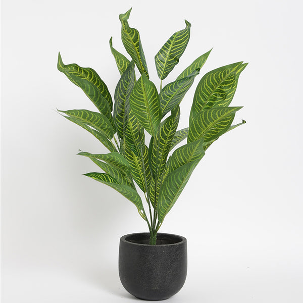 Artificial Plants - Faux Dark Green Icetone Croton Plant With Pot - 2.9 Feet