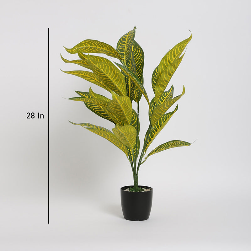 Artificial Plants - Faux Gold Dust Croton Plant With Pot - 2.2 Feet