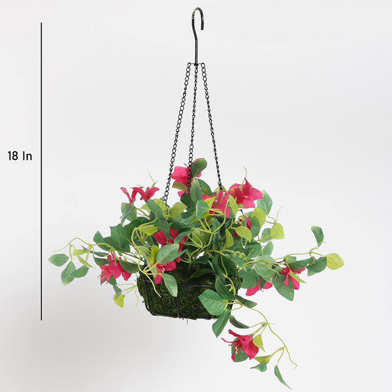 Artificial Plants - Faux Bougainville In Hanging Basket (Dark Pink)