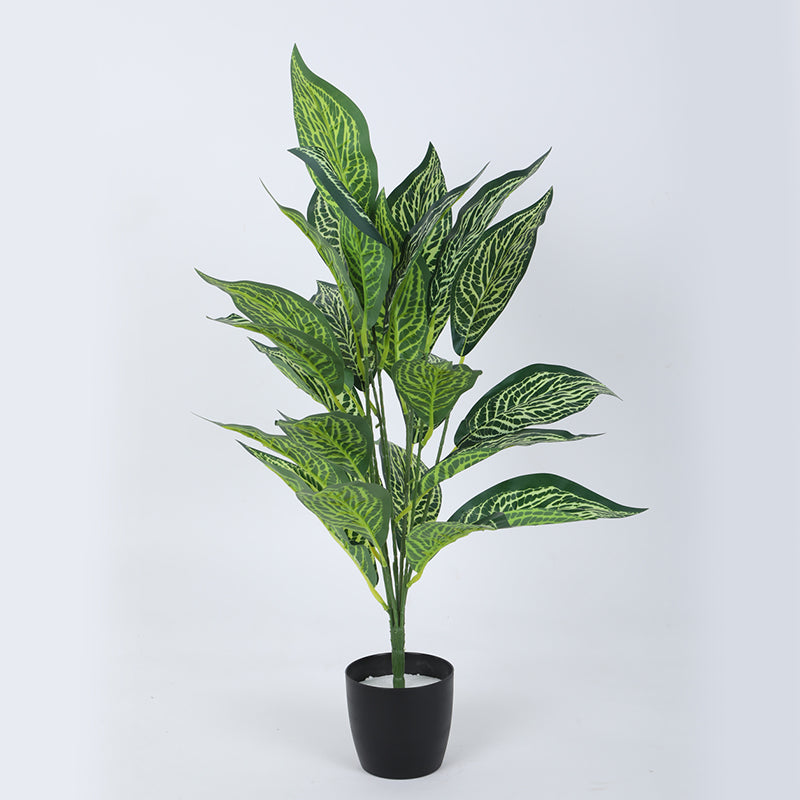 Artificial Plants - Faux Light Green Croton Plant With Pot - 2.2 Feet