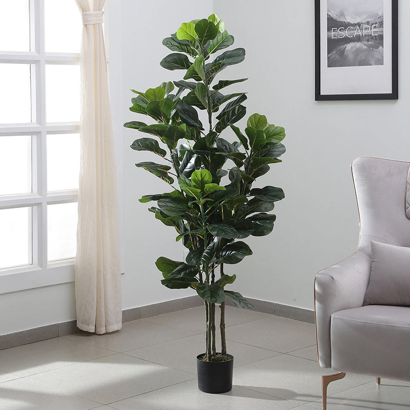 Artificial Plants - Faux Fiddle Fig Tree With Pot - 5.9 Feet