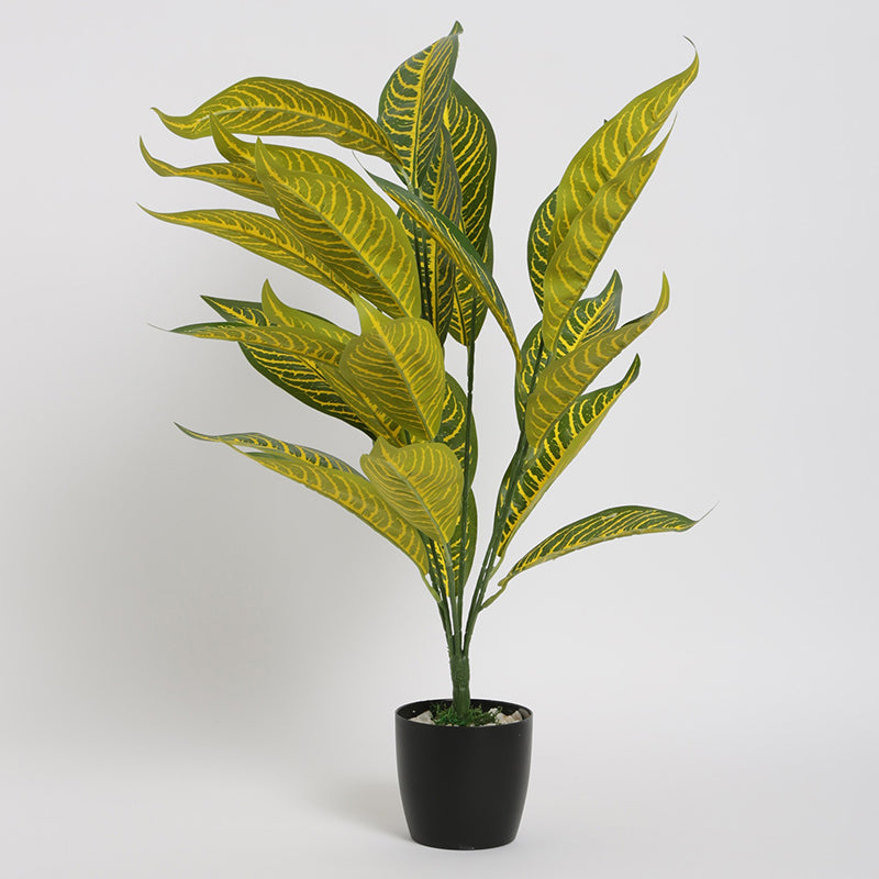 Artificial Plants - Faux Gold Dust Croton Plant With Pot - 2.2 Feet