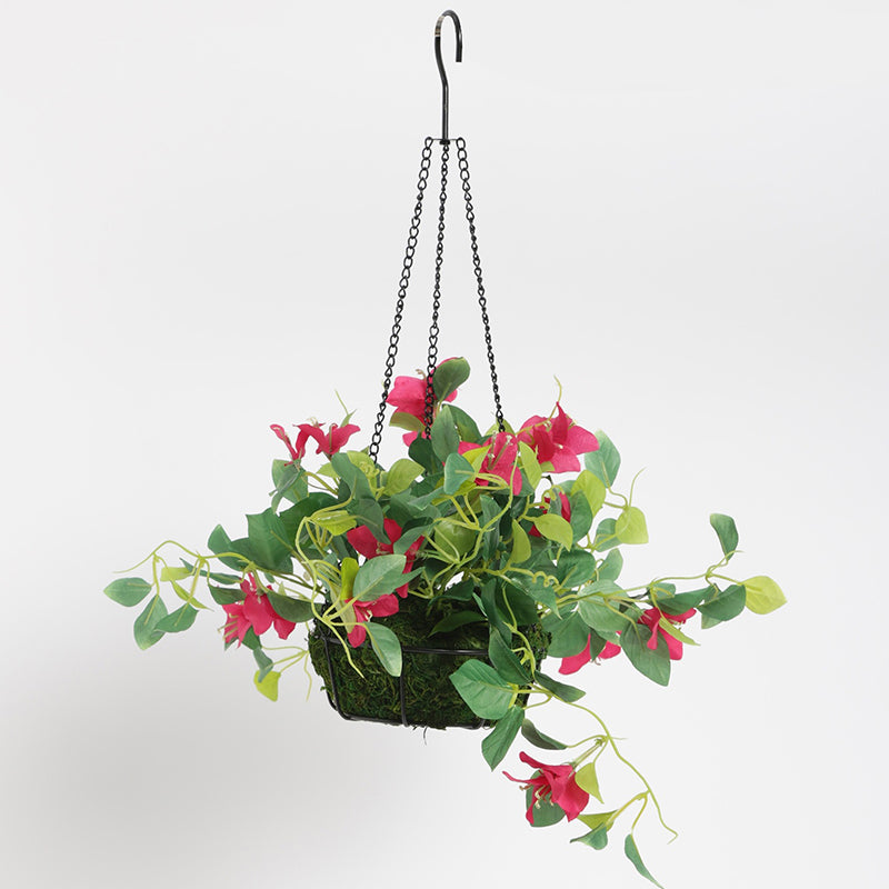 Artificial Plants - Faux Bougainville In Hanging Basket (Dark Pink)