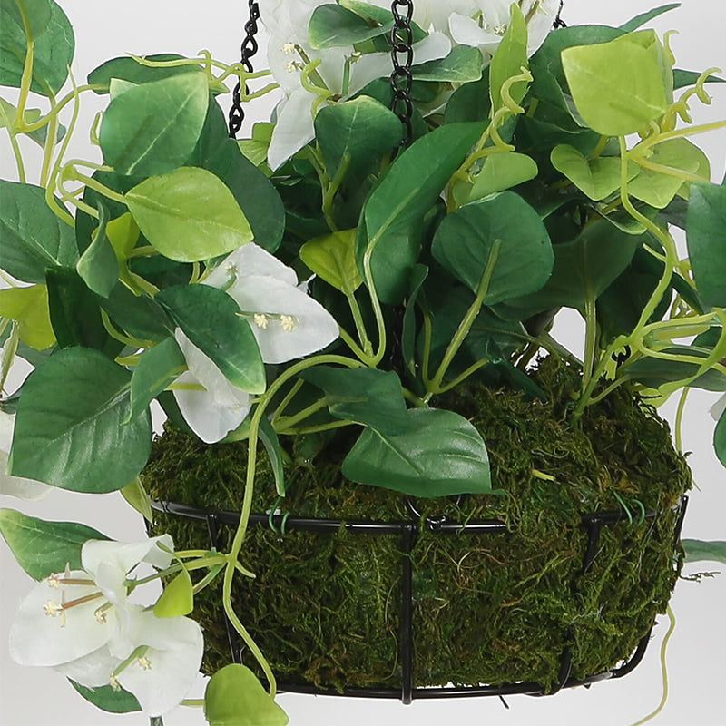 Artificial Plants - Faux Bougainville In Hanging Basket (White)