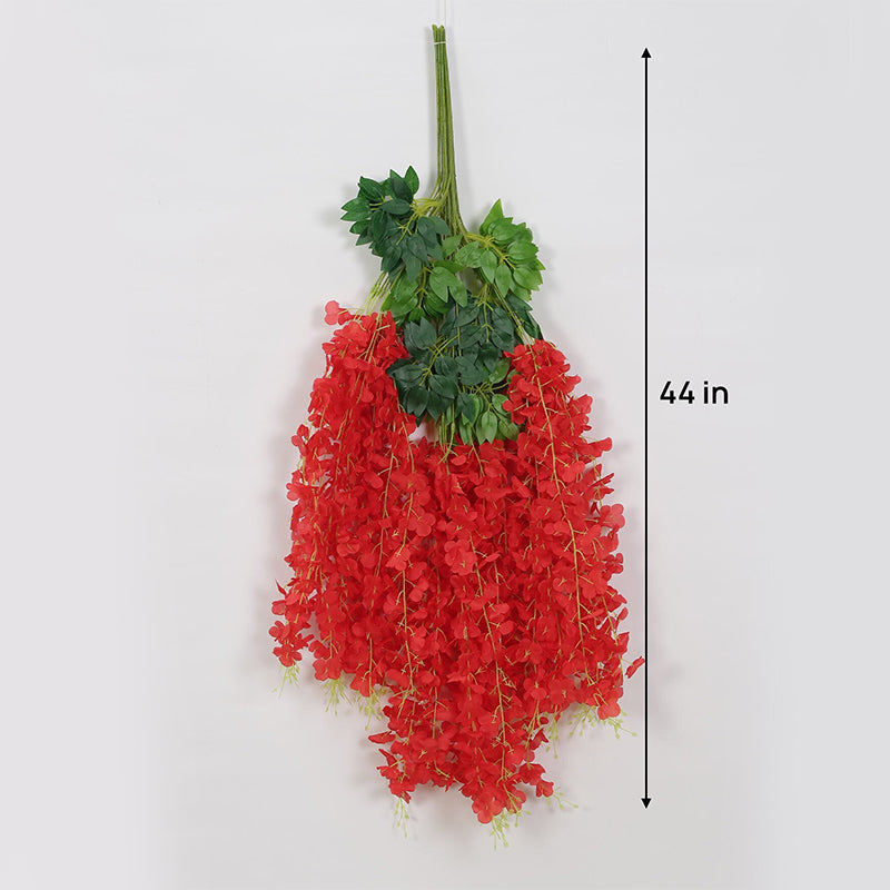 Artificial Flowers - Faux Hanging Orchid Vine (Red) - Set Of Twelve