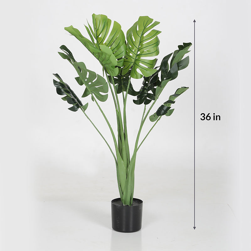 Artificial Plants - Faux Monstera Delicosa Plant With Pot - 2.9 Feet