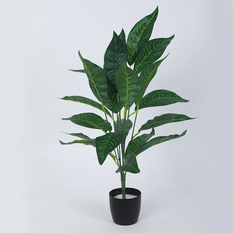 Artificial Plants - Faux Dark Green Croton Plant With Pot - 2.2 Feet