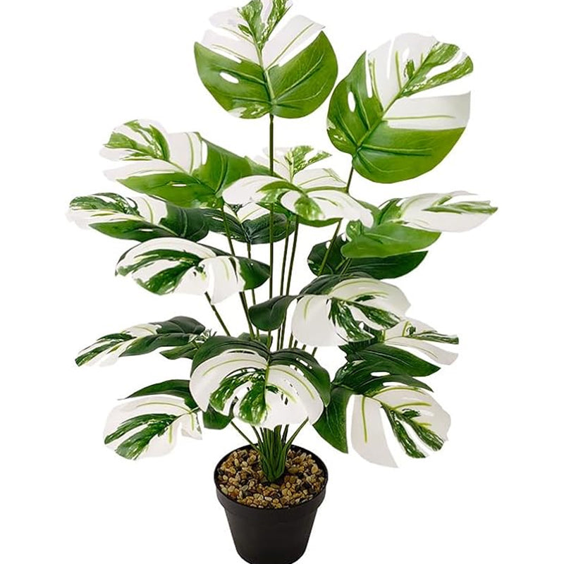 Artificial Plants - Faux Monstera Variegata Plant With Pot - 2.1 Feet