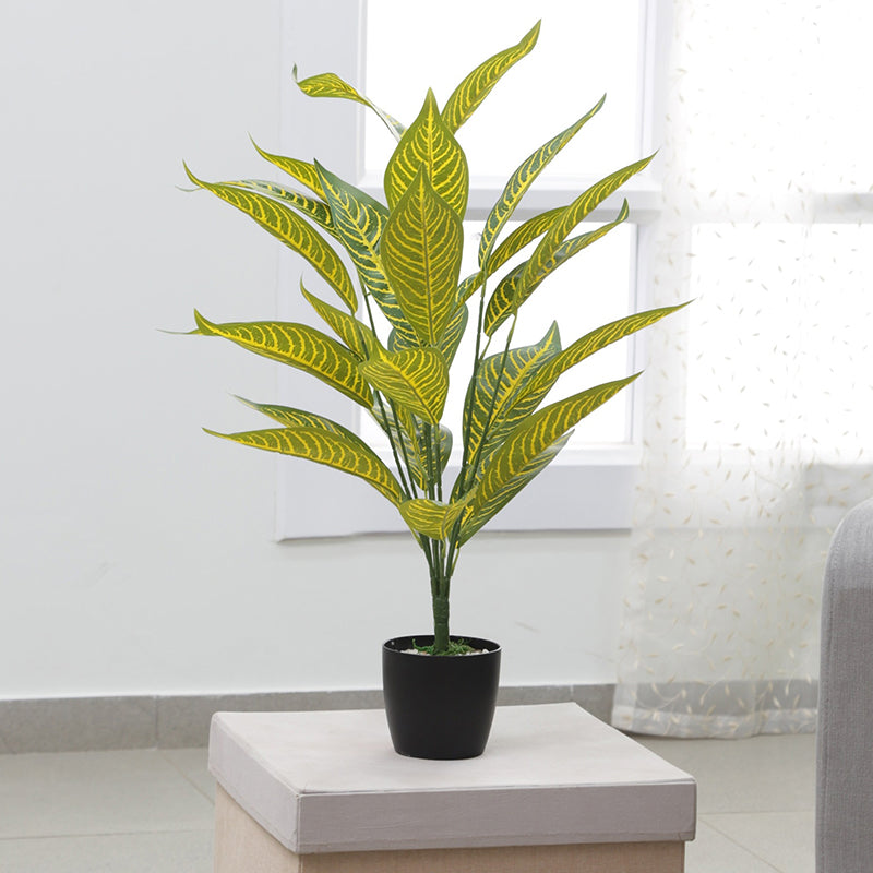 Artificial Plants - Faux Gold Dust Croton Plant With Pot - 2.2 Feet