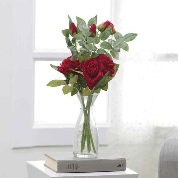 Artificial Flowers - Faux Red Rose Sticks - Set Of Six