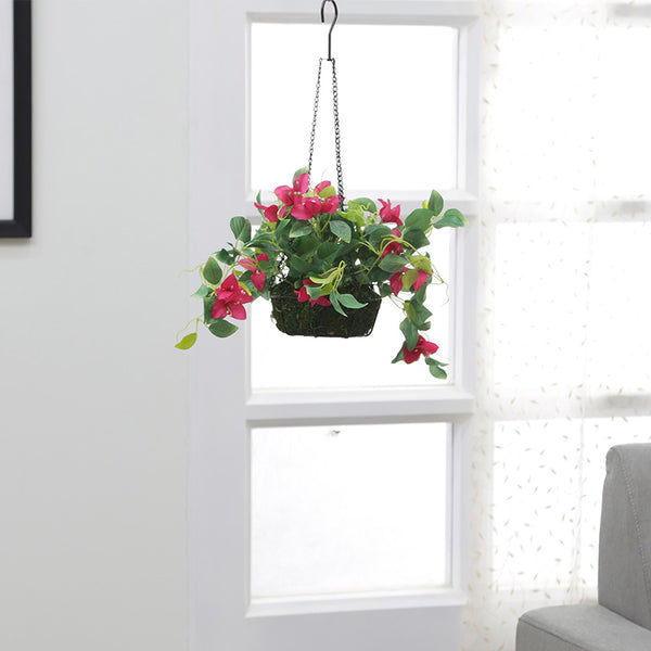 Artificial Plants - Faux Bougainville In Hanging Basket (Dark Pink)