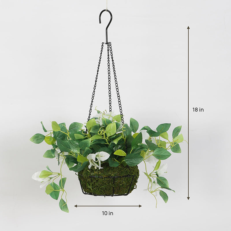 Artificial Plants - Faux Bougainville In Hanging Basket (White)