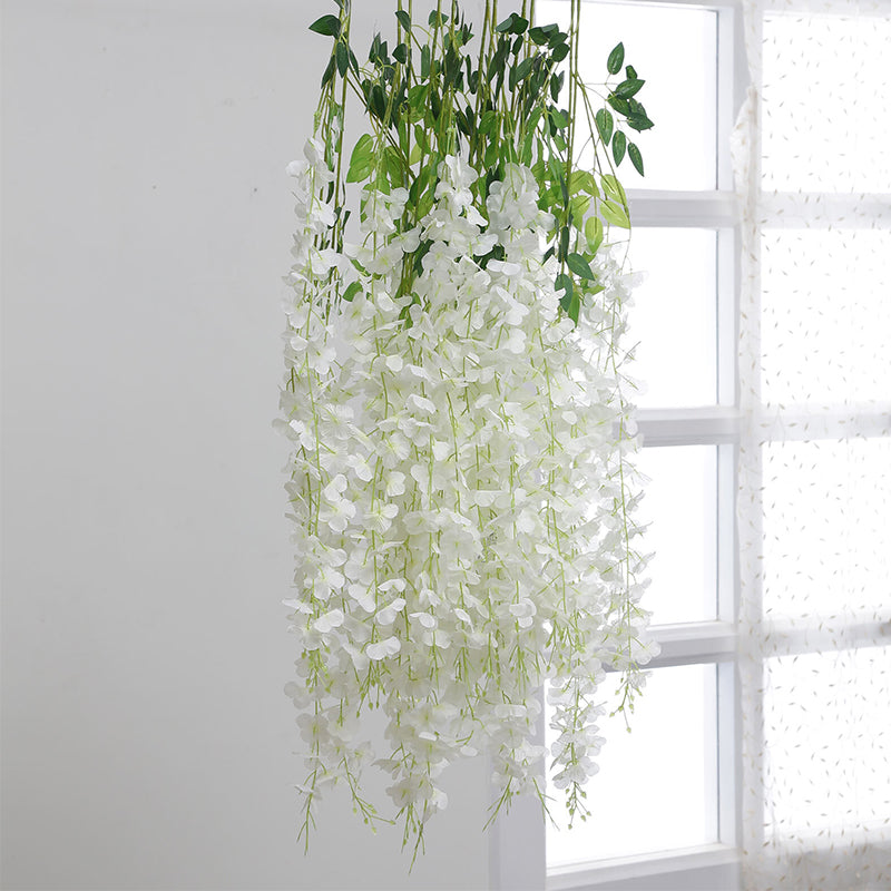 Artificial Flowers - Faux Hanging Orchid Vine (White) - Set Of Twelve