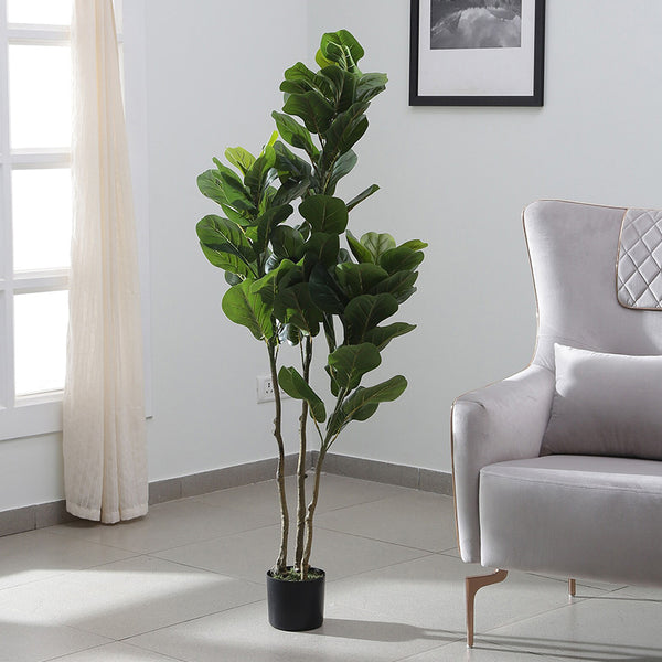 Artificial Plants - Faux Banjo Fig Plant With Pot - 4.9 Feet