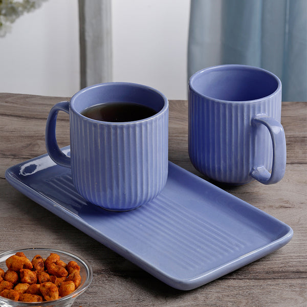 Tea Cup & Saucer - Vantera Purple Ceramic Mug And Tray (220 ML) - Three Piece Set