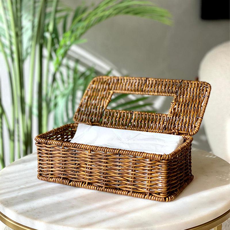 Buy Anura Rattan Tissue Box - Brown Tissue Holder from Vaaree