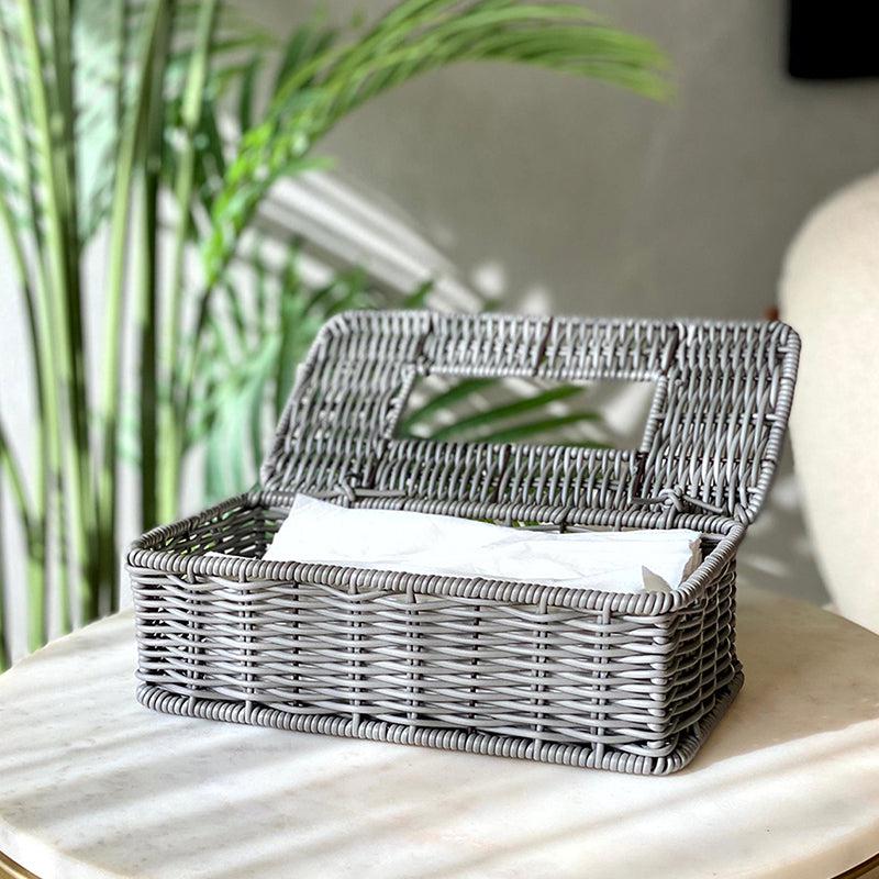 Buy Anura Rattan Tissue Box - Grey Tissue Holder from Vaaree