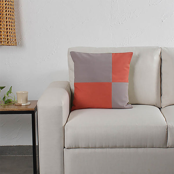 Bhumiti Grided Cushion Cover - Grey & Orange