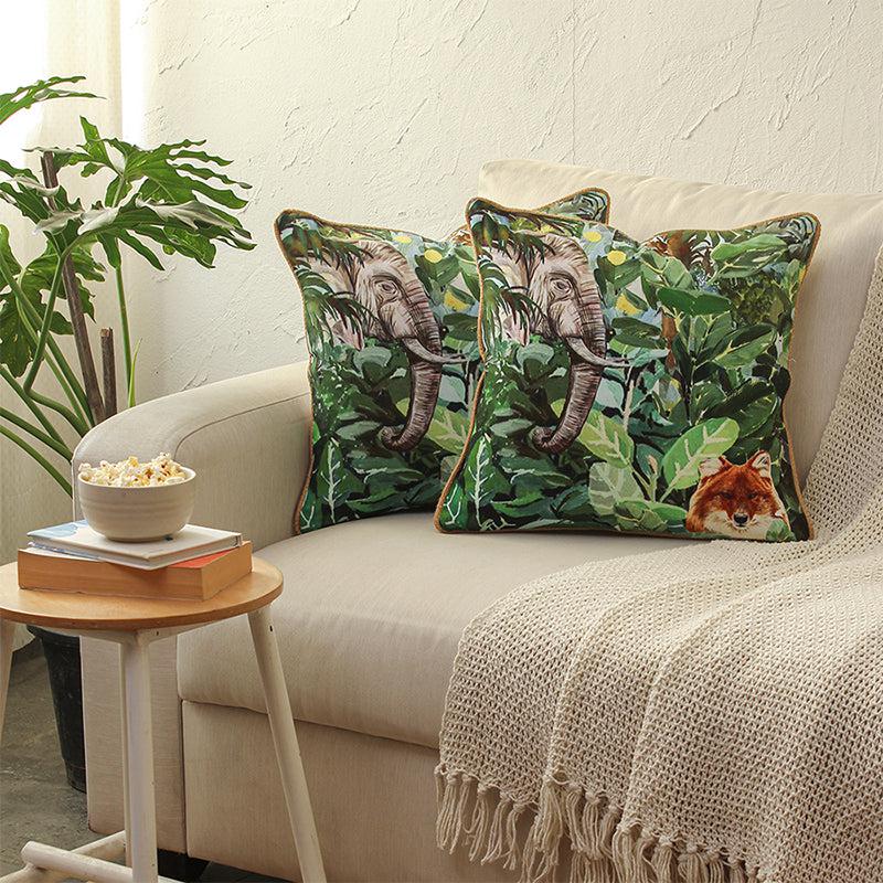 Buy Bandipur Cushion Cover (Green) - Set Of Two Cushion Cover Sets from Vaaree