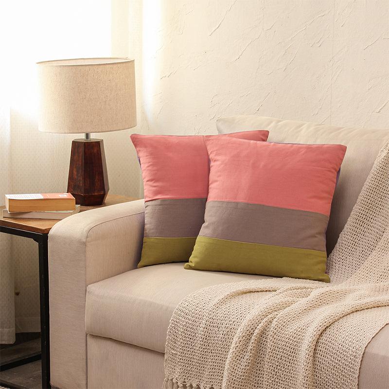 Buy Bhumiti Striped Cushion Cover (Peach & Purple) - Set Of Two Cushion Cover Sets from Vaaree