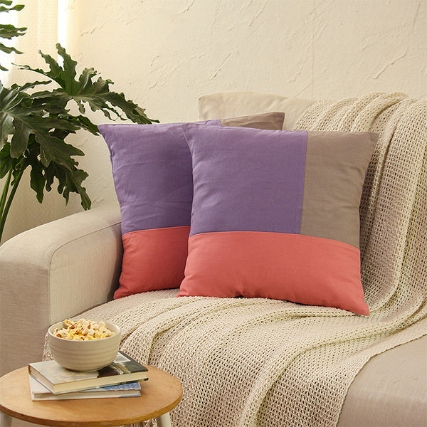 Bhumiti Grid Cushion Covers (Purple & Grey) - Set Of Two