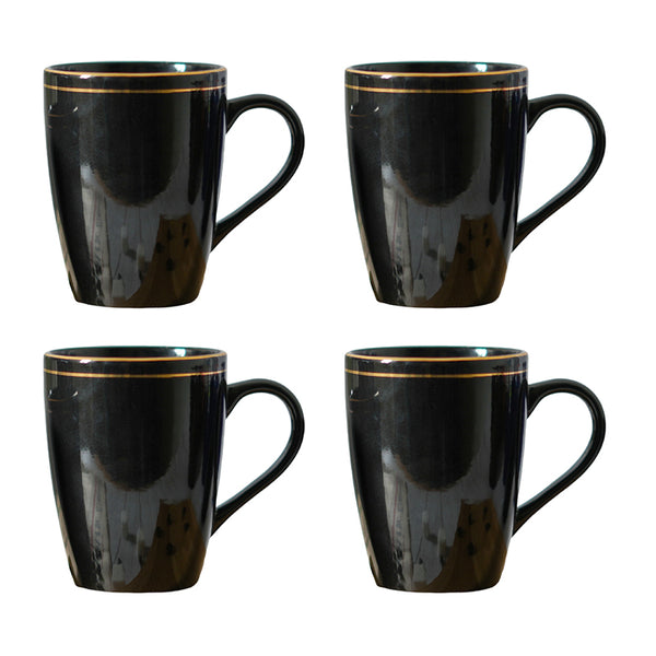 Mug & Tea Cup - Sanva Black Ceramic Mug (360 ML) - Set Of Four