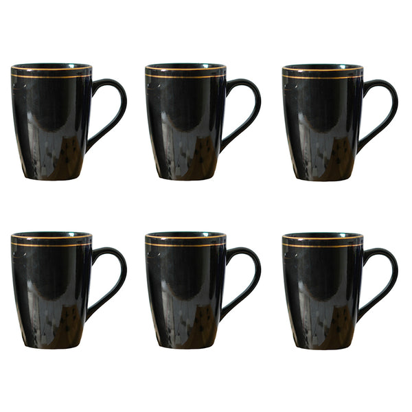 Mug & Tea Cup - Sanva Black Ceramic Mug (360 ML) - Set Of Six