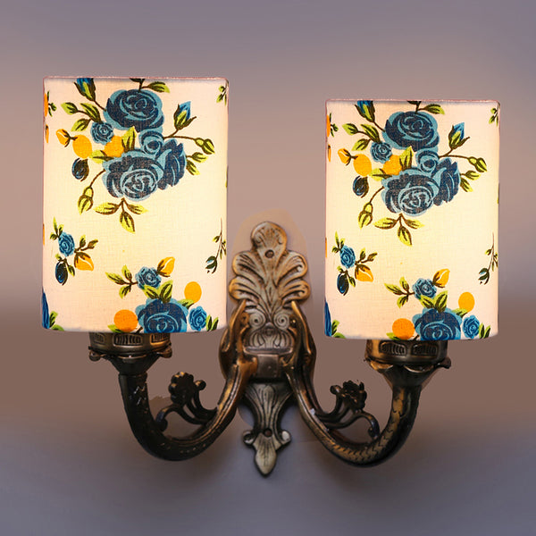 Wall Lamp - Vintage Blue Fleur Cylindrical Duo Wall Lamp