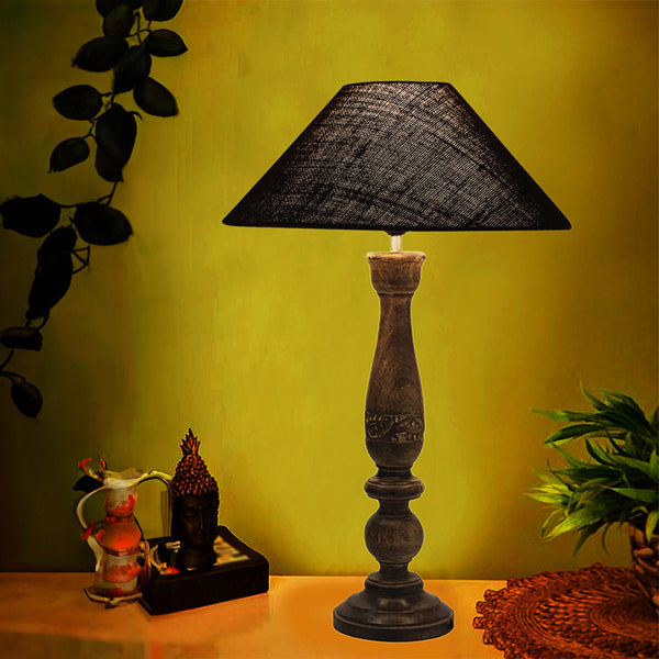 Table Lamp - Nihara Wooden Table Lamp With Jute Shade - Black