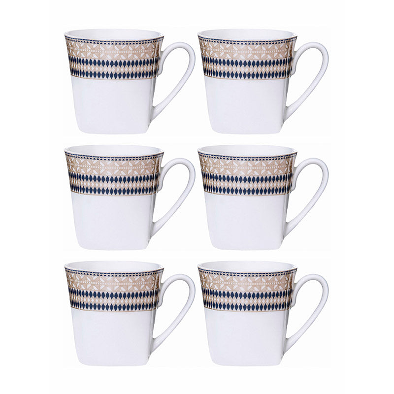 Mug & Tea Cup - Theara Ethnic Mug Conical Blue & Beige Mug (180 ML) - Set Of Six