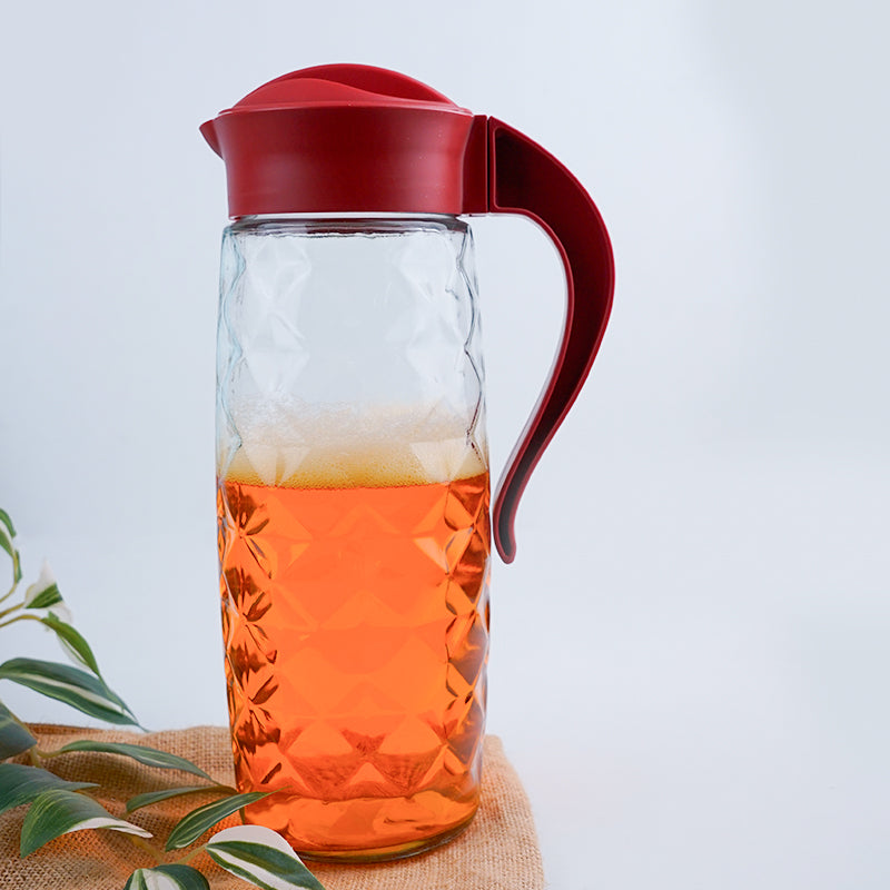 Jug - Domana Crystal Transparent Jug With Red Lid - 1600 ML