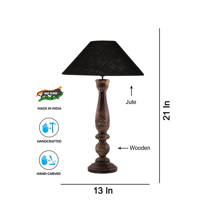 Table Lamp - Nihara Wooden Table Lamp With Jute Shade - Black