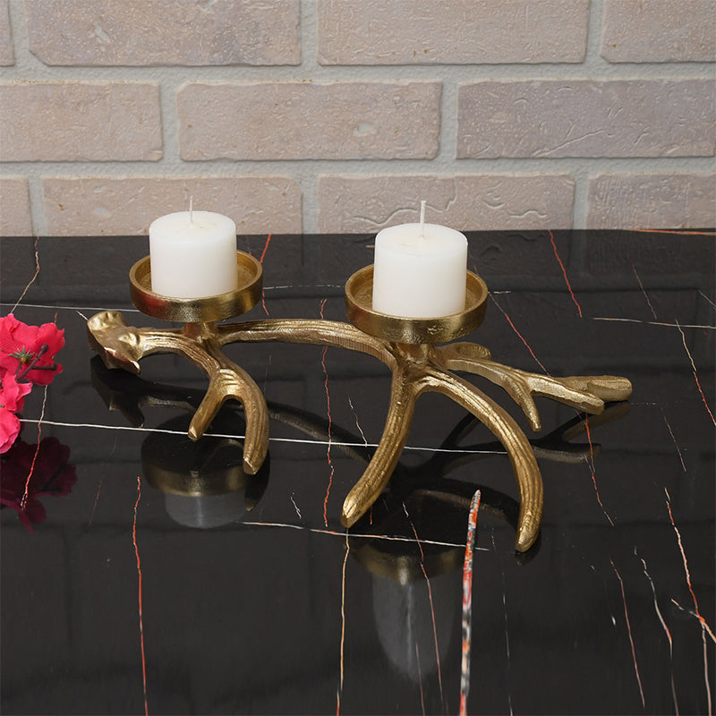 Candle Holders - Antler Charm Candle Holder - Golden