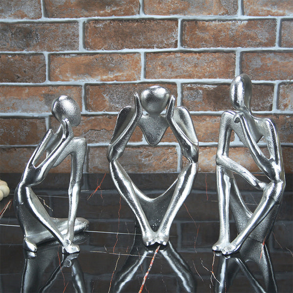 Human Ponder Showpiece (Silver) - Set Of Three