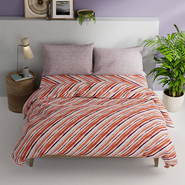 Buy Theo Striped Bedding Set - Coral Bedding Set from Vaaree