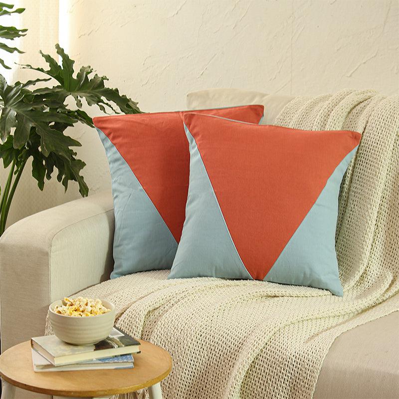 Buy Bhumiti Triva Cushion Cover (Blue & Peach) - Set Of Two Cushion Cover Sets from Vaaree