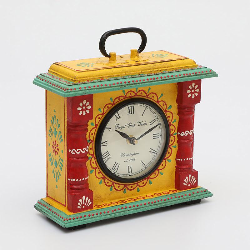 Buy Adviya Handpainted Silent Table Clock - Yellow Table Clock from Vaaree