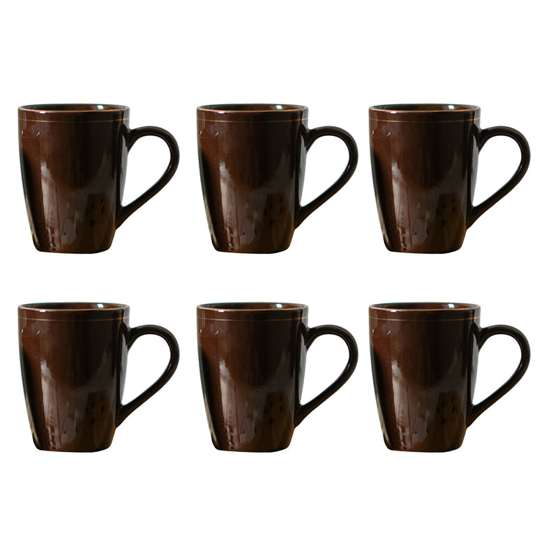 Mug & Tea Cup - Sanva Brown Ceramic Mug (360 ML) - Set Of Six