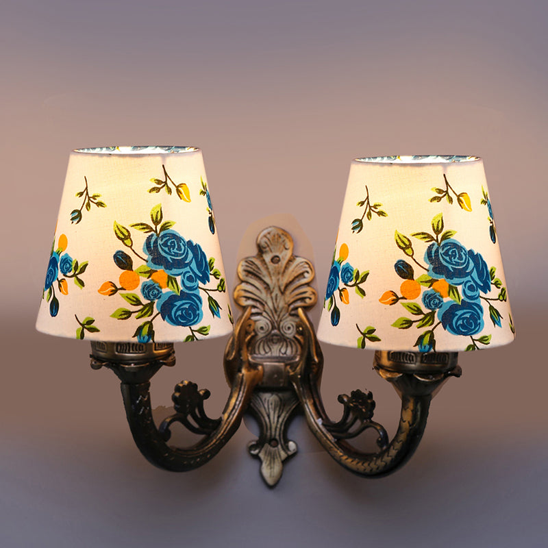 Wall Lamp - Vintage Blue Fleur Conical Duo Wall Lamp