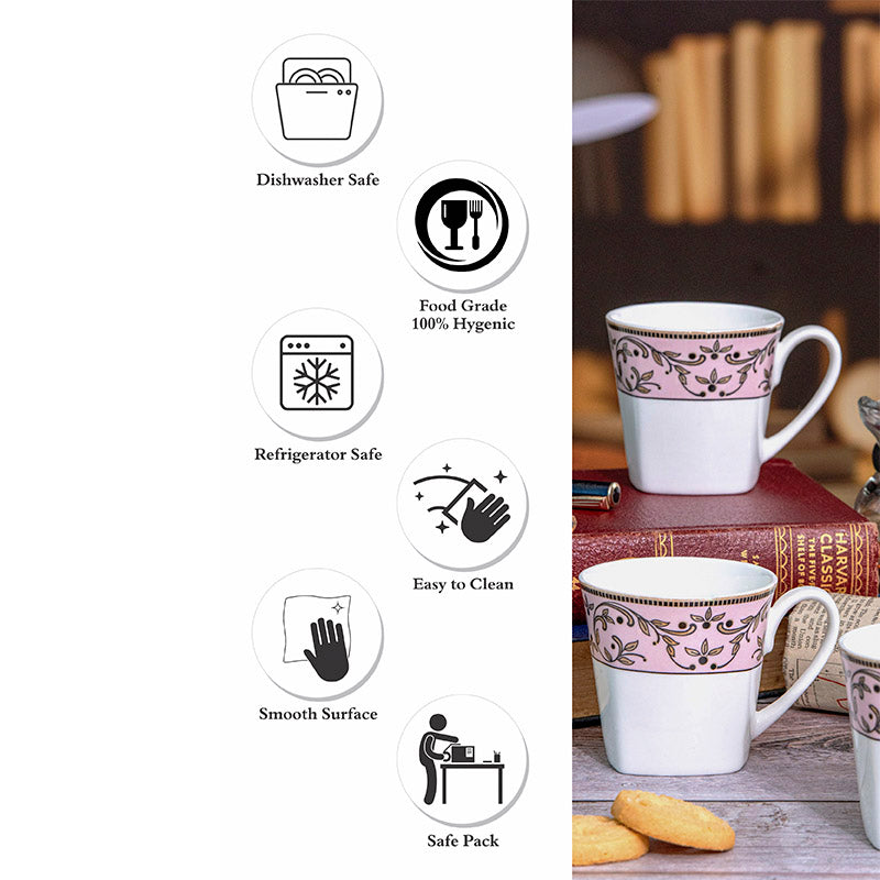 Mug & Tea Cup - Lemi Floral Mug (180 ML) - Set Of Six