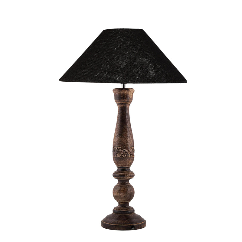 Table Lamp - Nihara Wooden Table Lamp With Jute Shade - Black