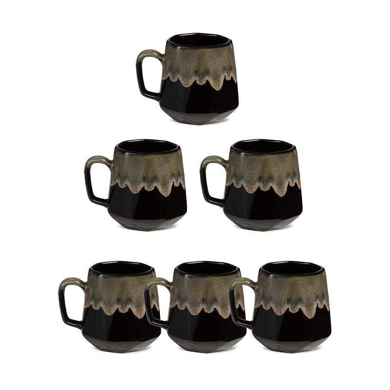 Mug & Tea Cup - Sorena Black Ceramic Mug (220 ML) - Set Of Six