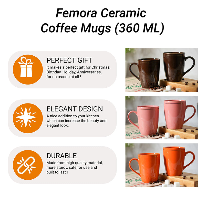 Mug & Tea Cup - Sanva Brown Ceramic Mug (360 ML) - Set Of Four